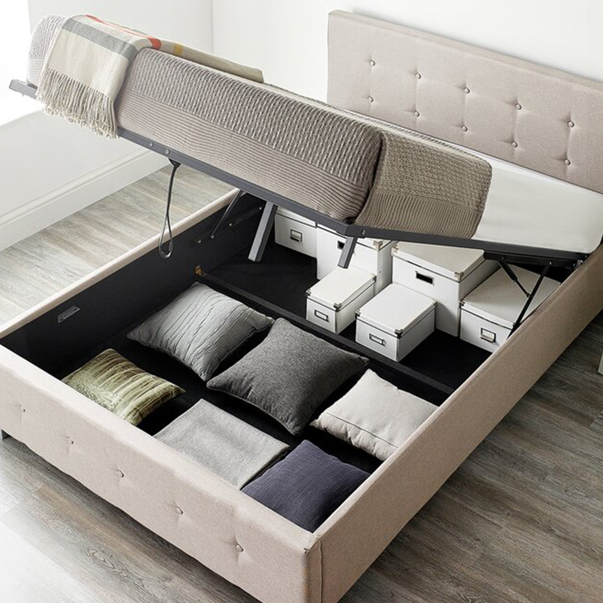 Caddo Fabric Upholstered Ottoman Bed Frame