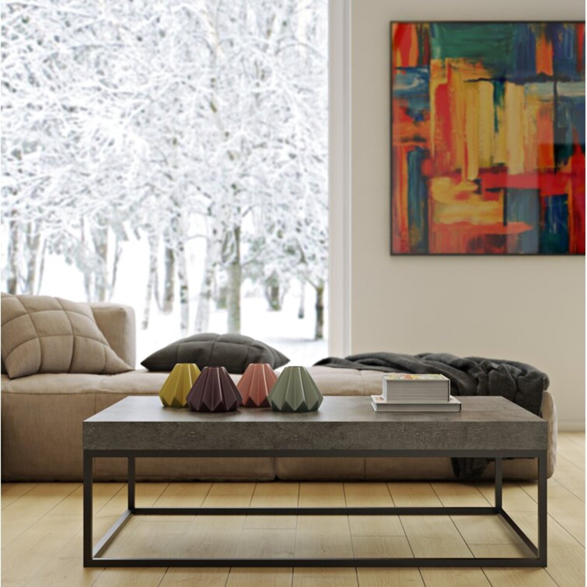 Coffee Table With Black Metal Base