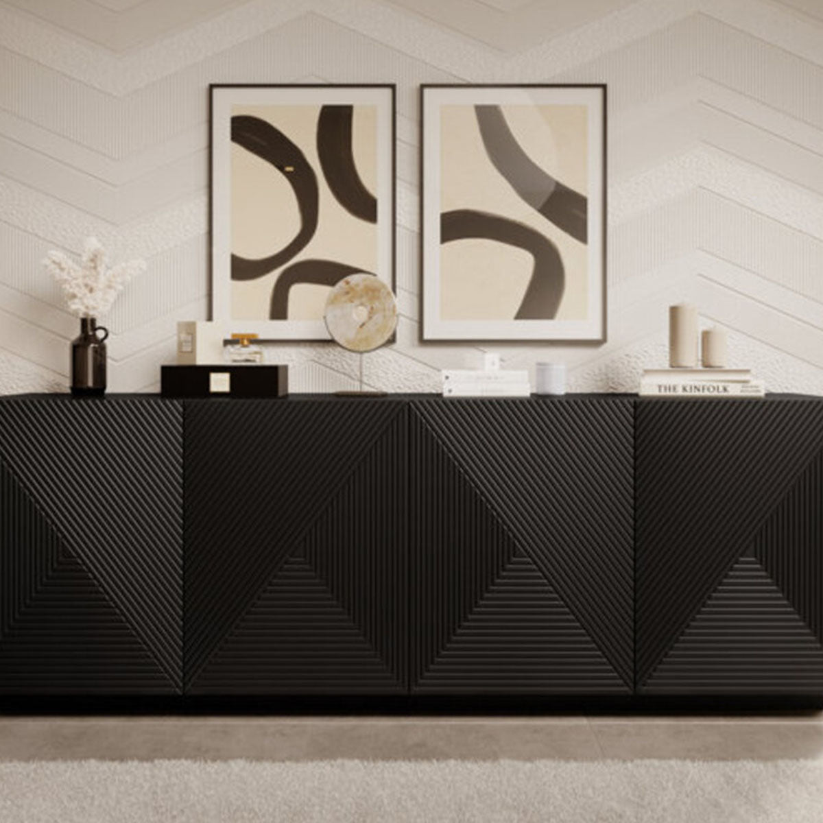 Diamond Pattern Wooden Sideboard