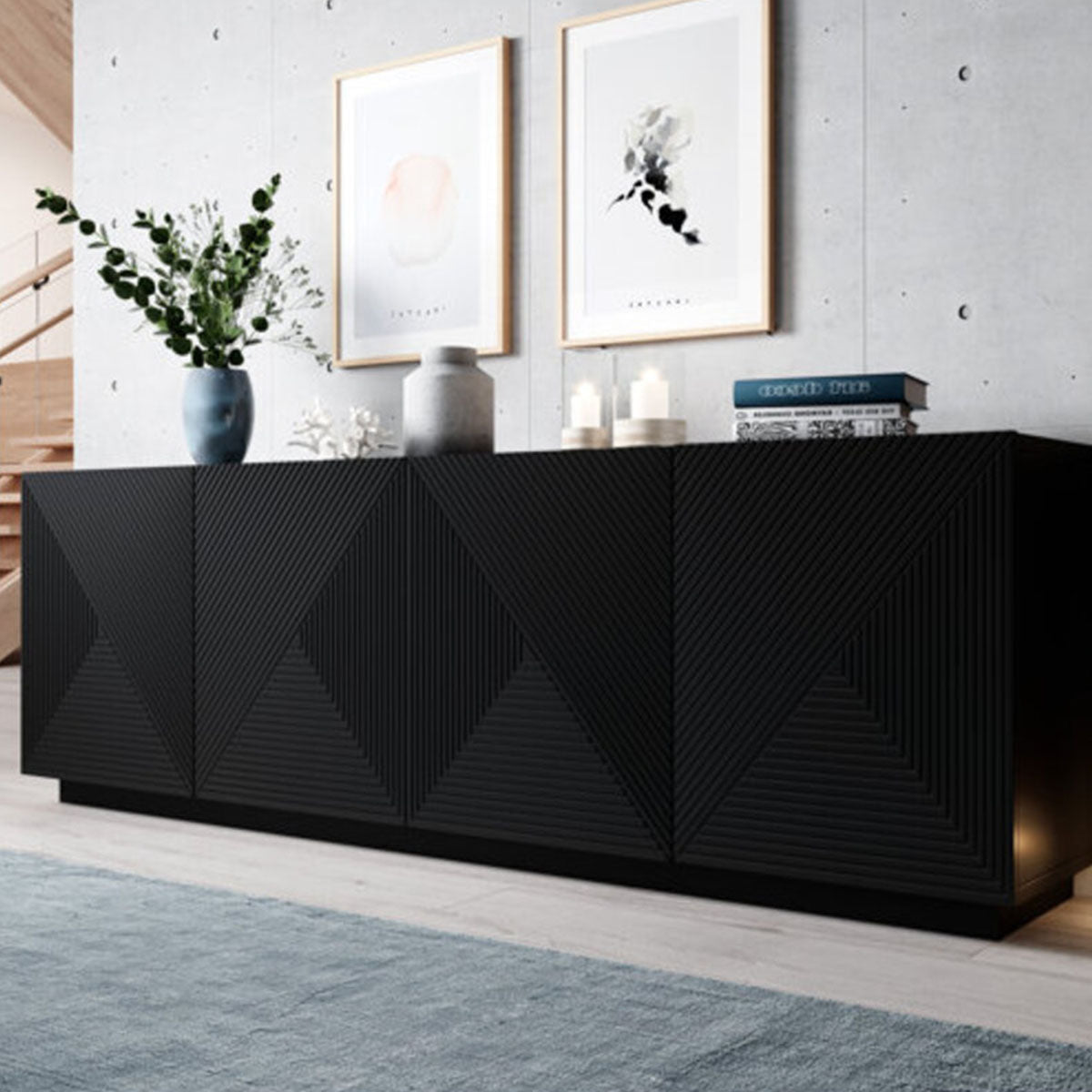 Diamond Pattern Wooden Sideboard