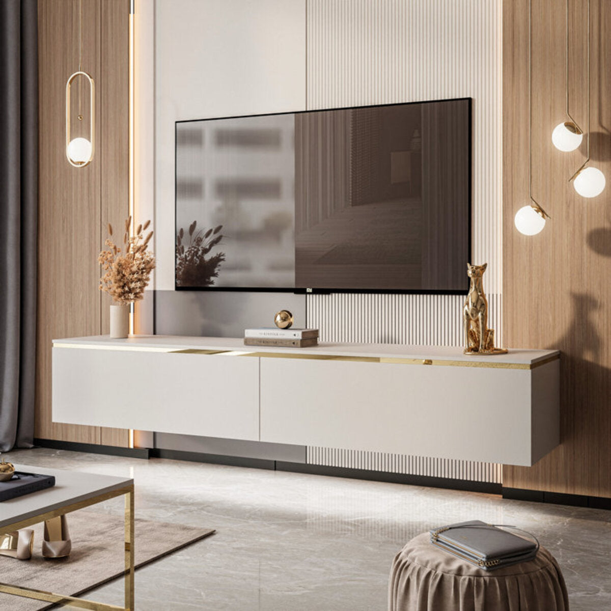 Floating TV Stand With Two Cabinets