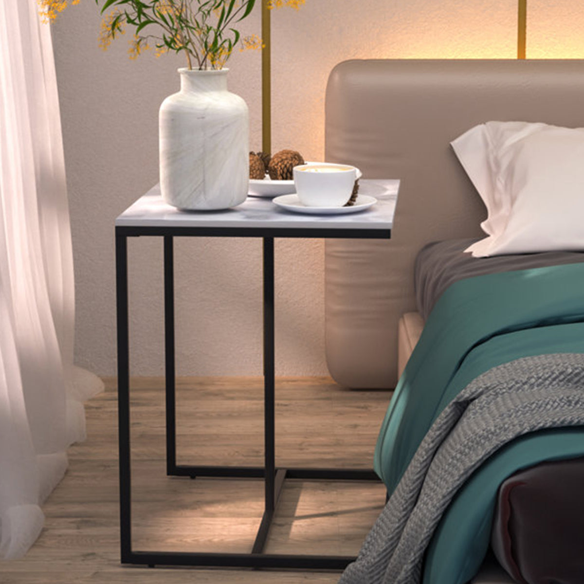 Marble Top Side Table C-Shaped