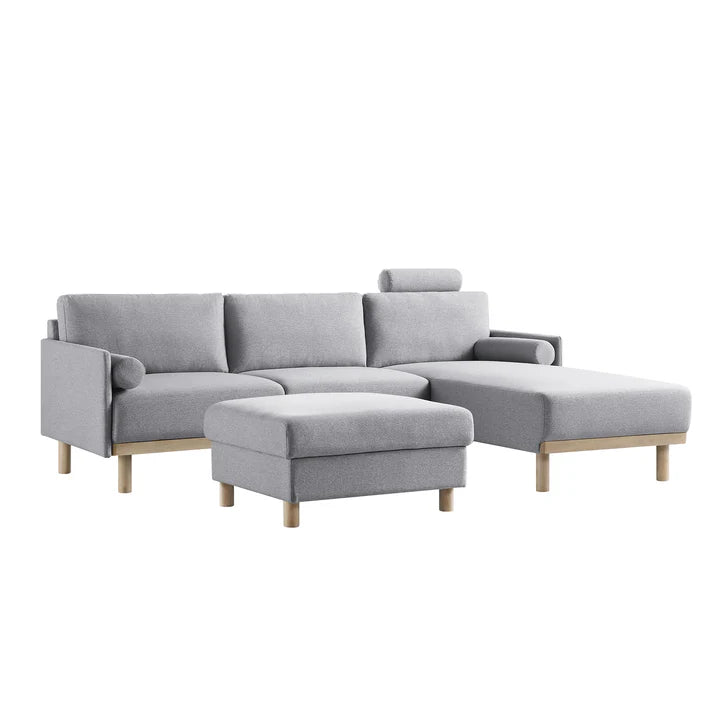 Wooden Sectional with Stool