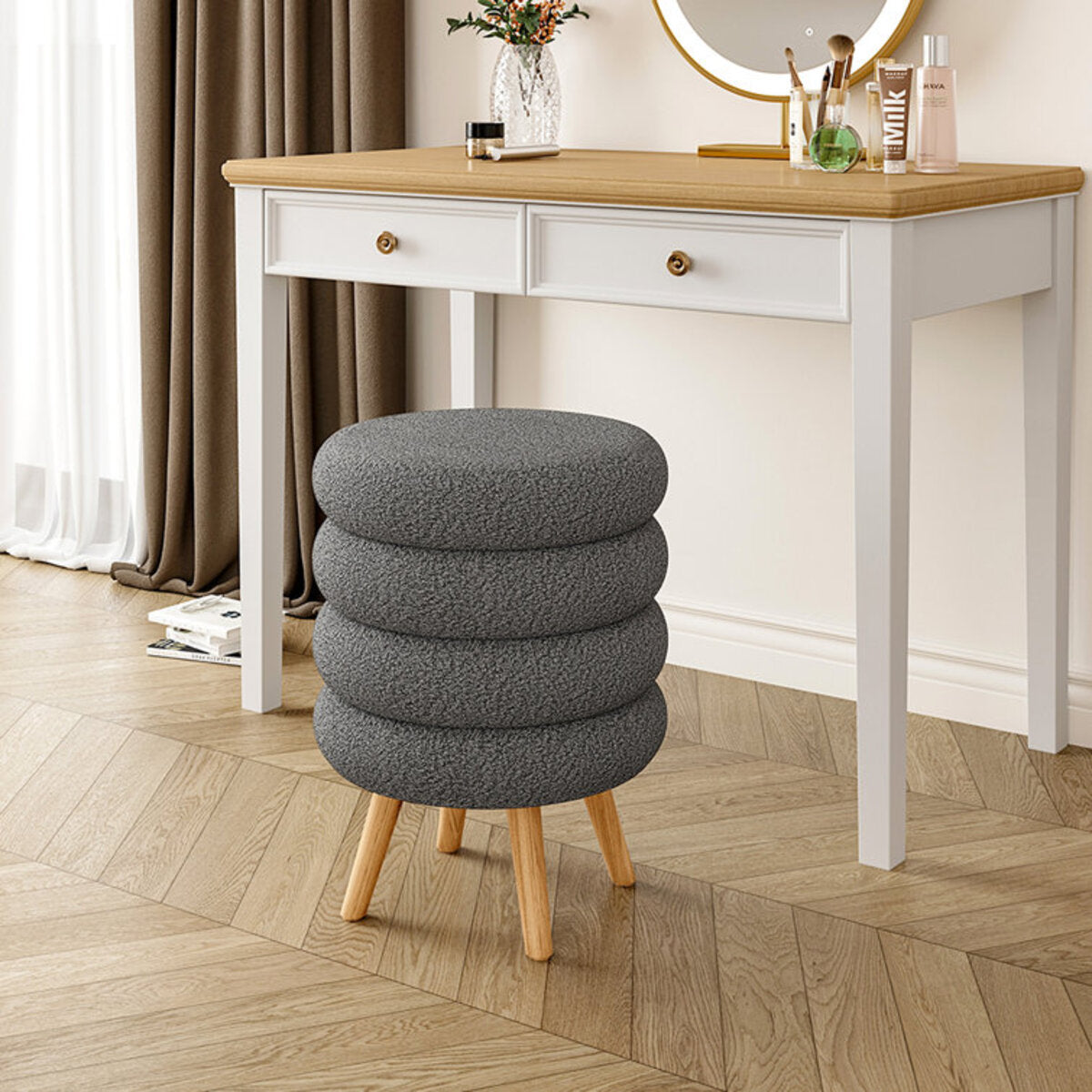 Wheel Style Wood Accent Stool