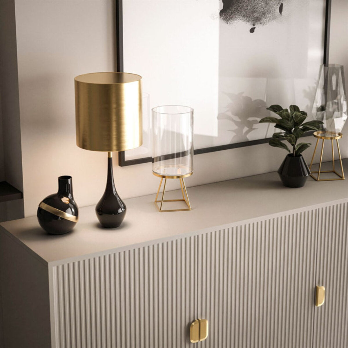 Wooden Sideboard With Gold-Toned Hardware