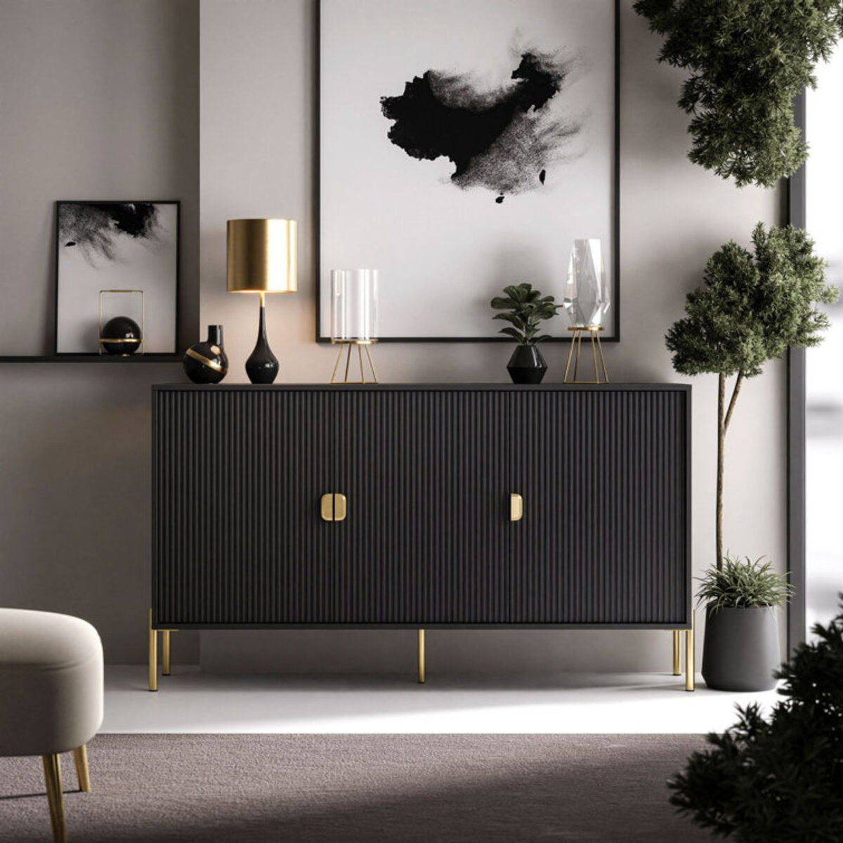 Wooden Sideboard With Gold-Toned Hardware