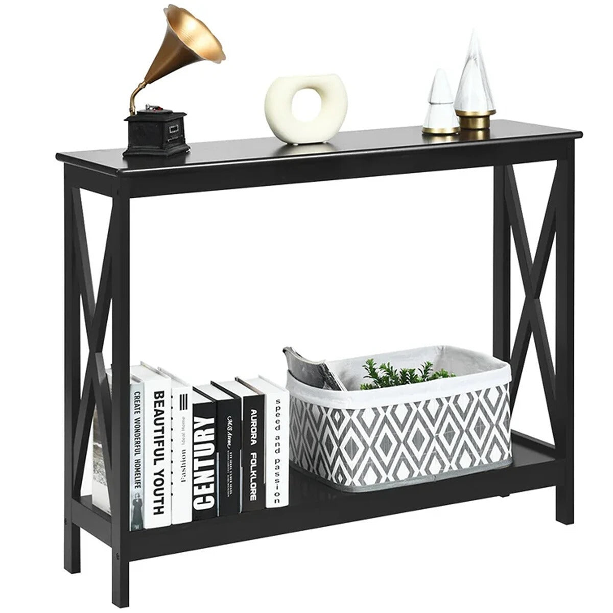 X Console Table with Open Shelves