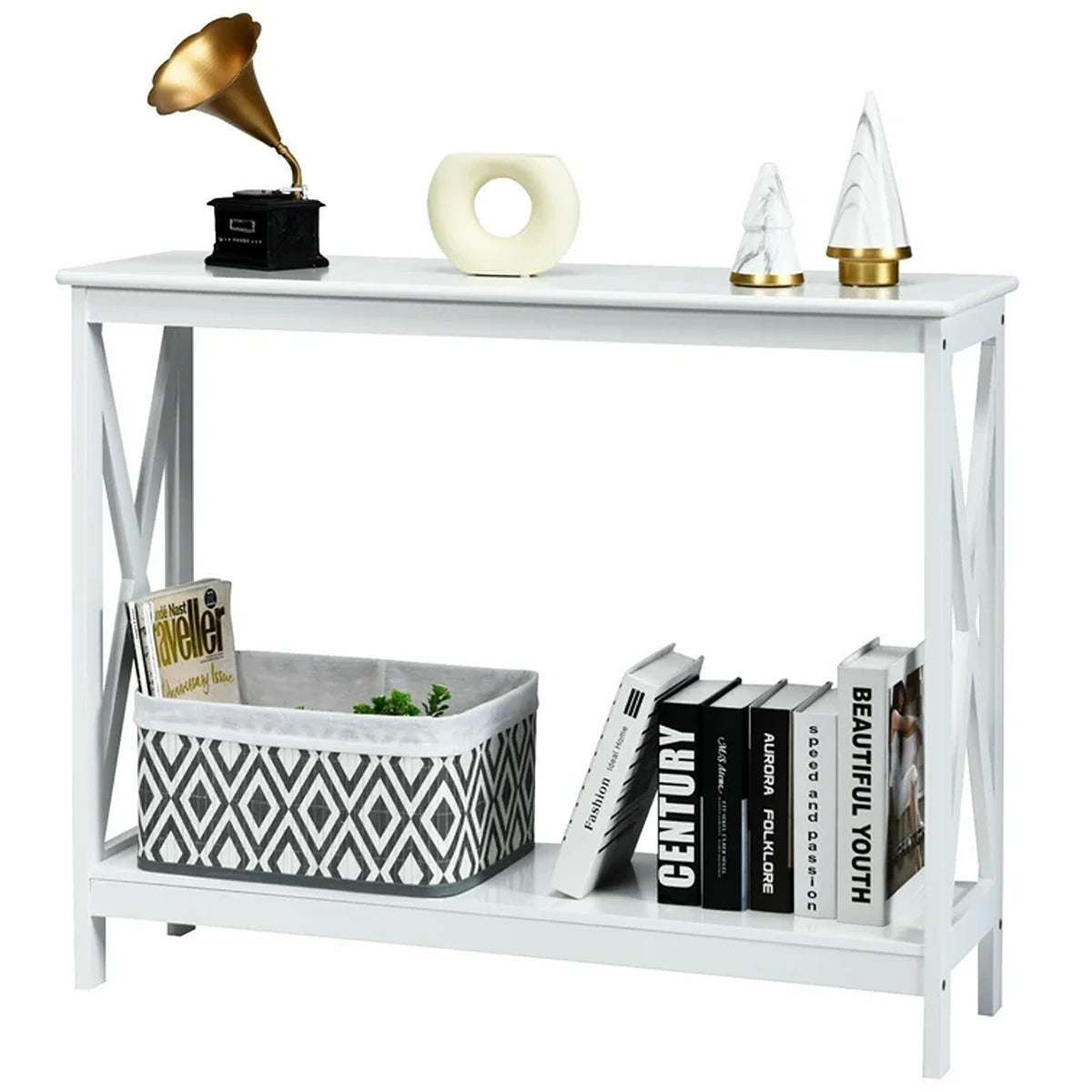 X Console Table with Open Shelves 