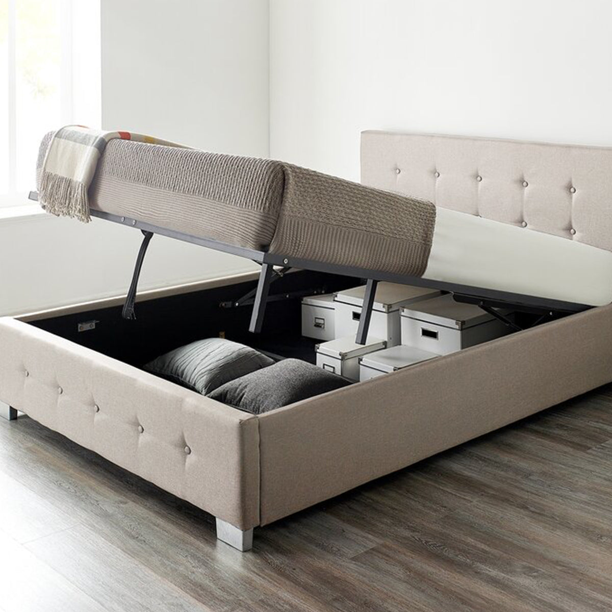 Caddo Fabric Upholstered Ottoman Bed Frame