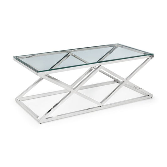 X-Shaped Steel Frame Tempered Glass Coffee Table
