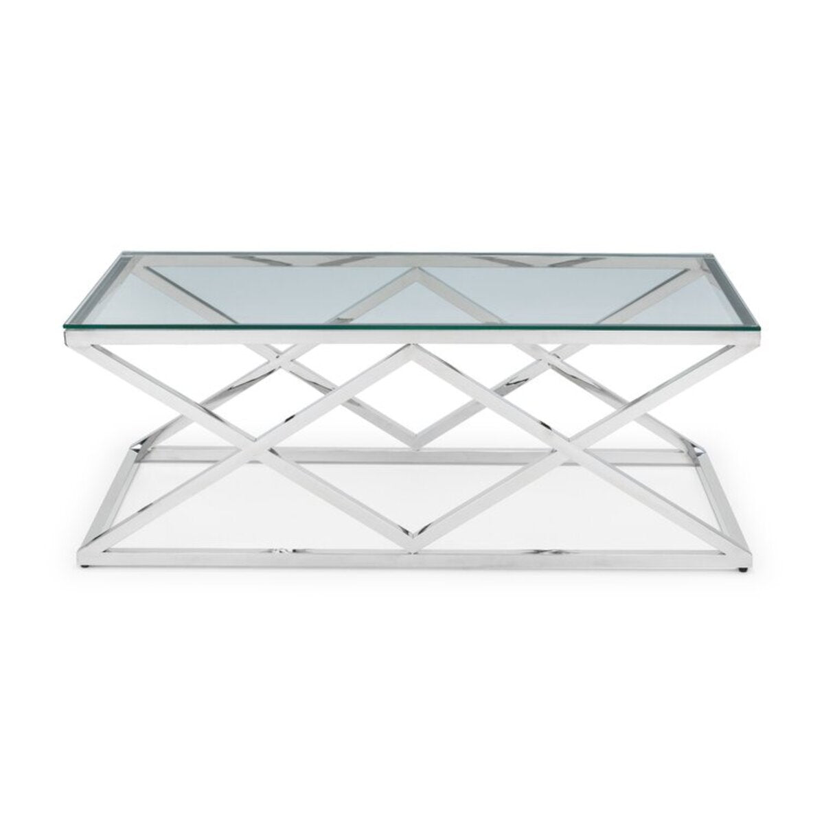 X-Shaped Steel Frame Tempered Glass Coffee Table