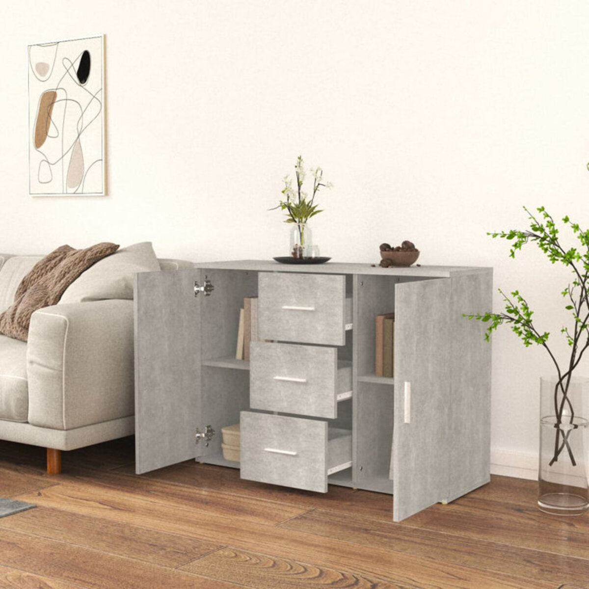 Concrete Finish Wooden Sideboard