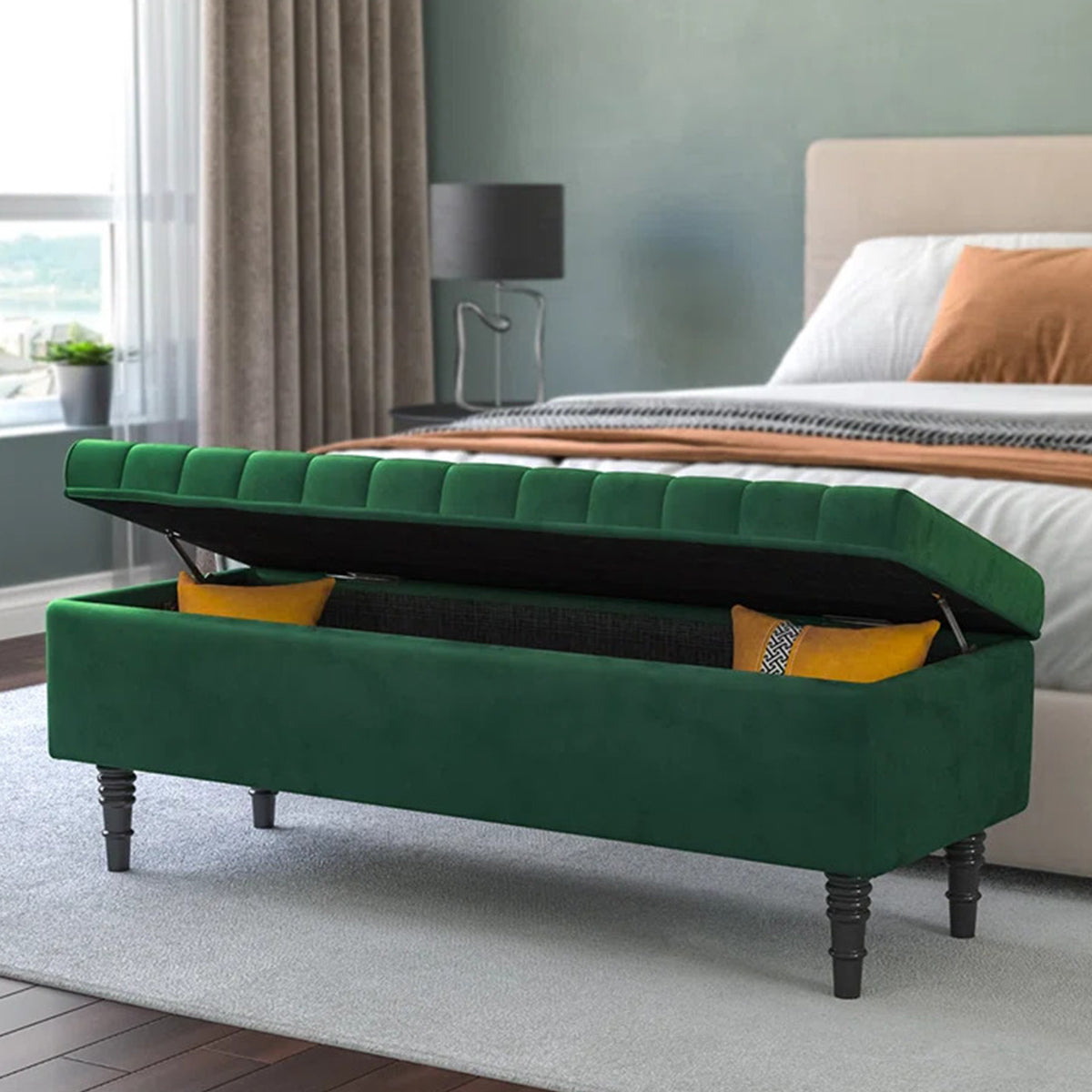 Velvet Upholstered Storage Bench