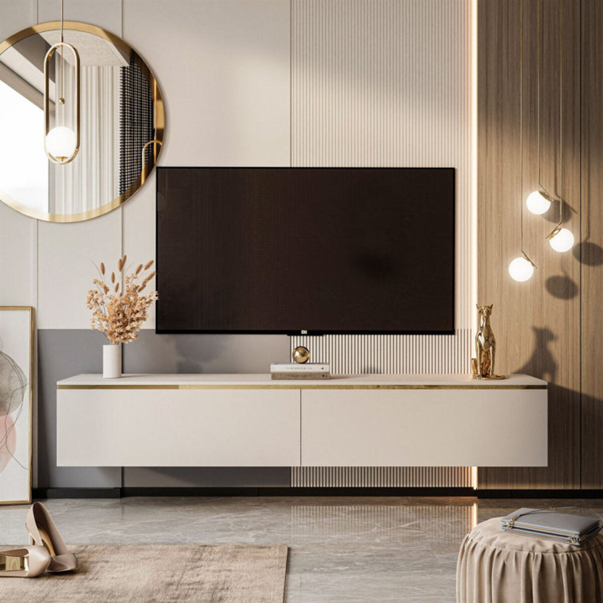Floating TV Stand With Two Cabinets