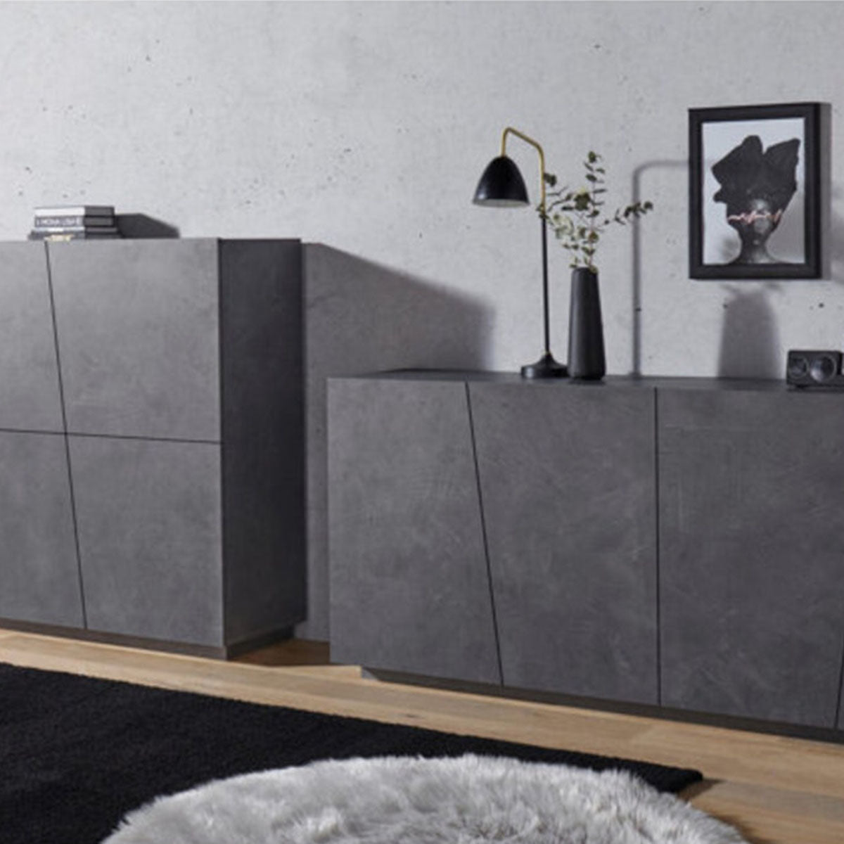 Geometric Panelling Wooden Sideboard