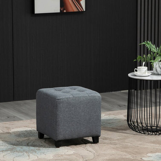 Wide Tufted Square Footstool Ottoman