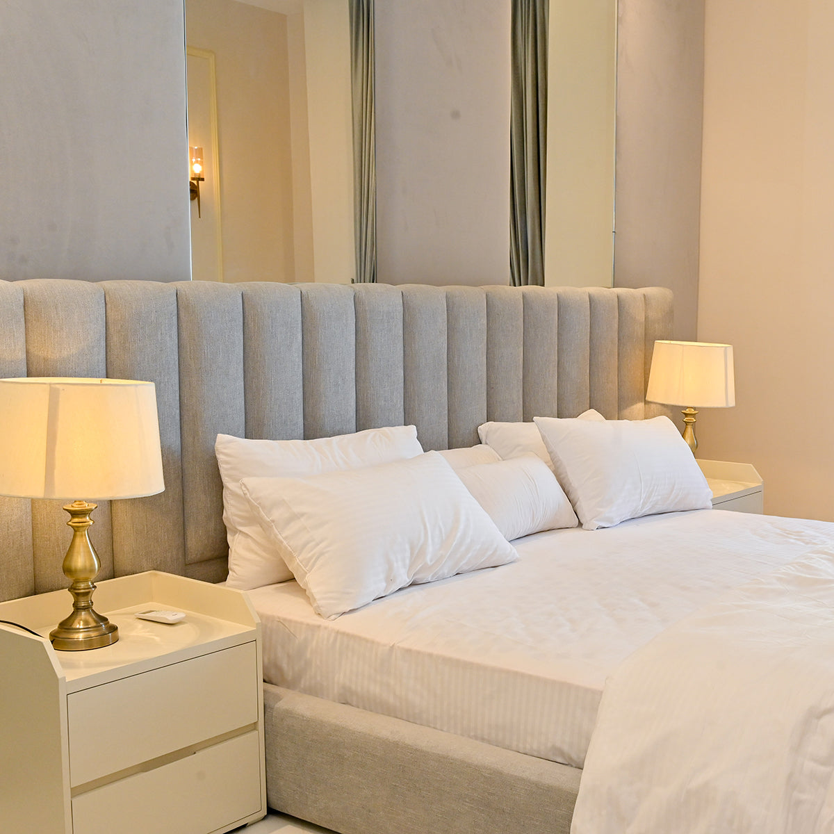 Wide Headboard Upholstered Bed