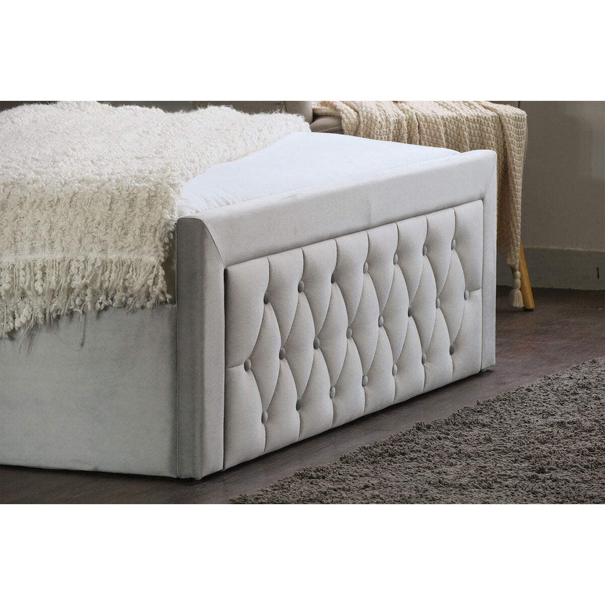 Velvet-Covered Upholstered Ottoman Bed