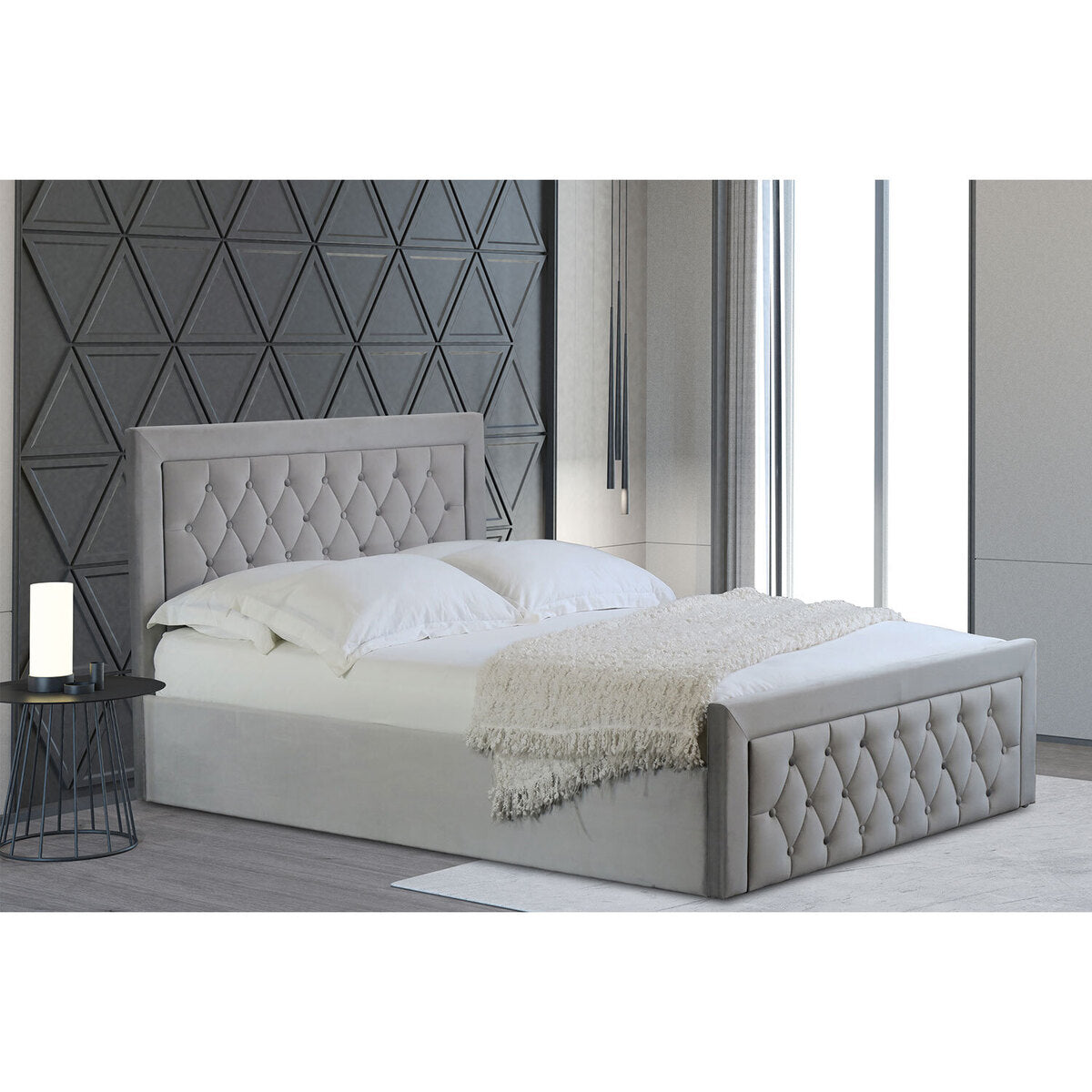 Velvet-Covered Upholstered Ottoman Bed