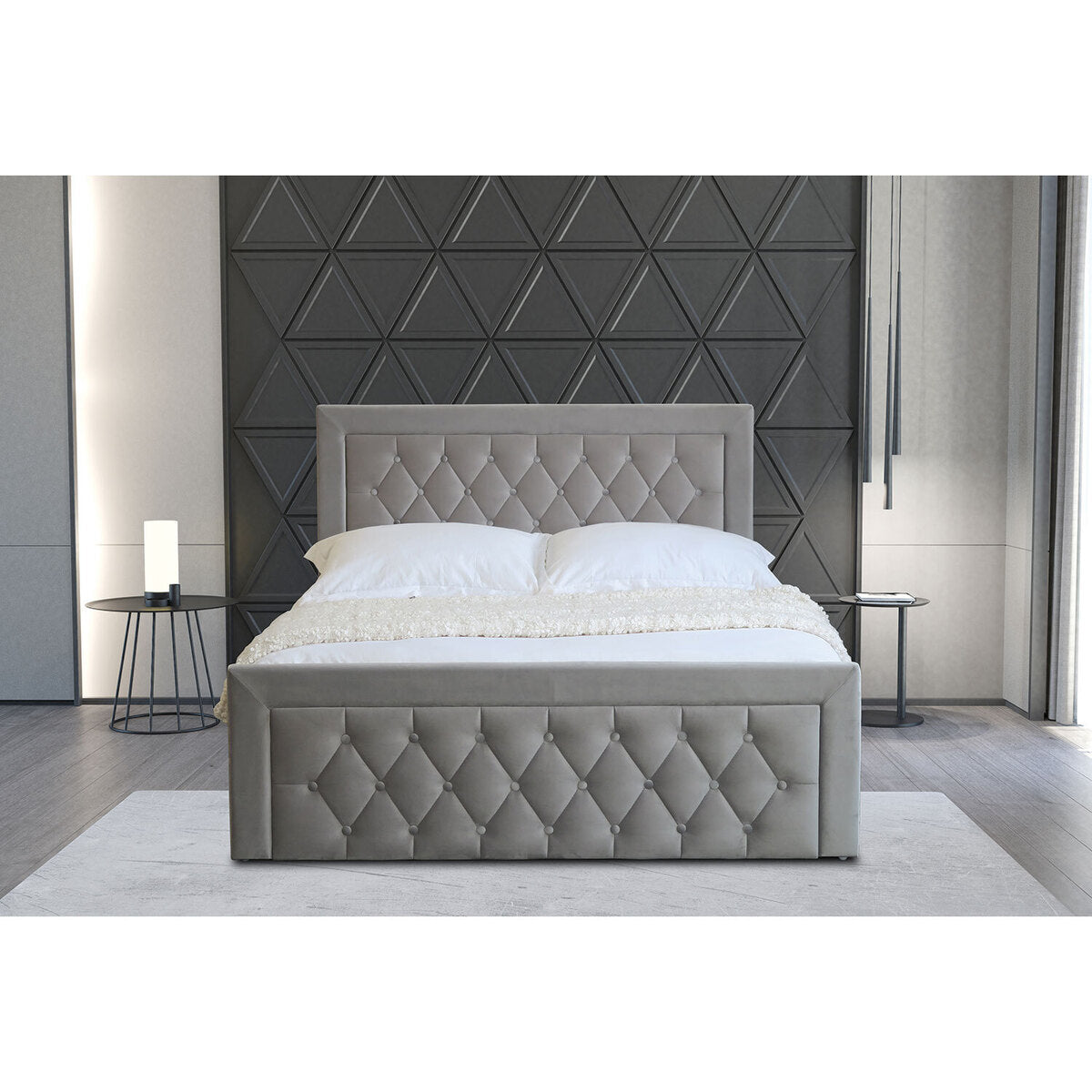 Velvet-Covered Upholstered Ottoman Bed