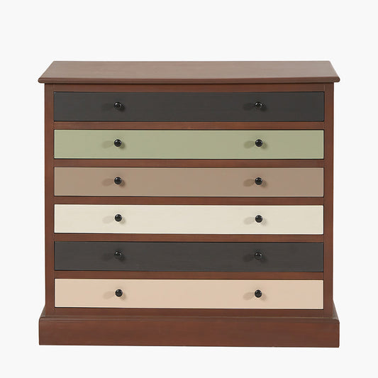 Pine Wood Multicolored 6 Drawer Unit