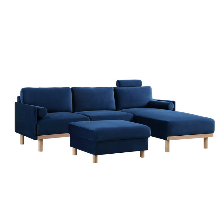 Wooden Sectional with Stool