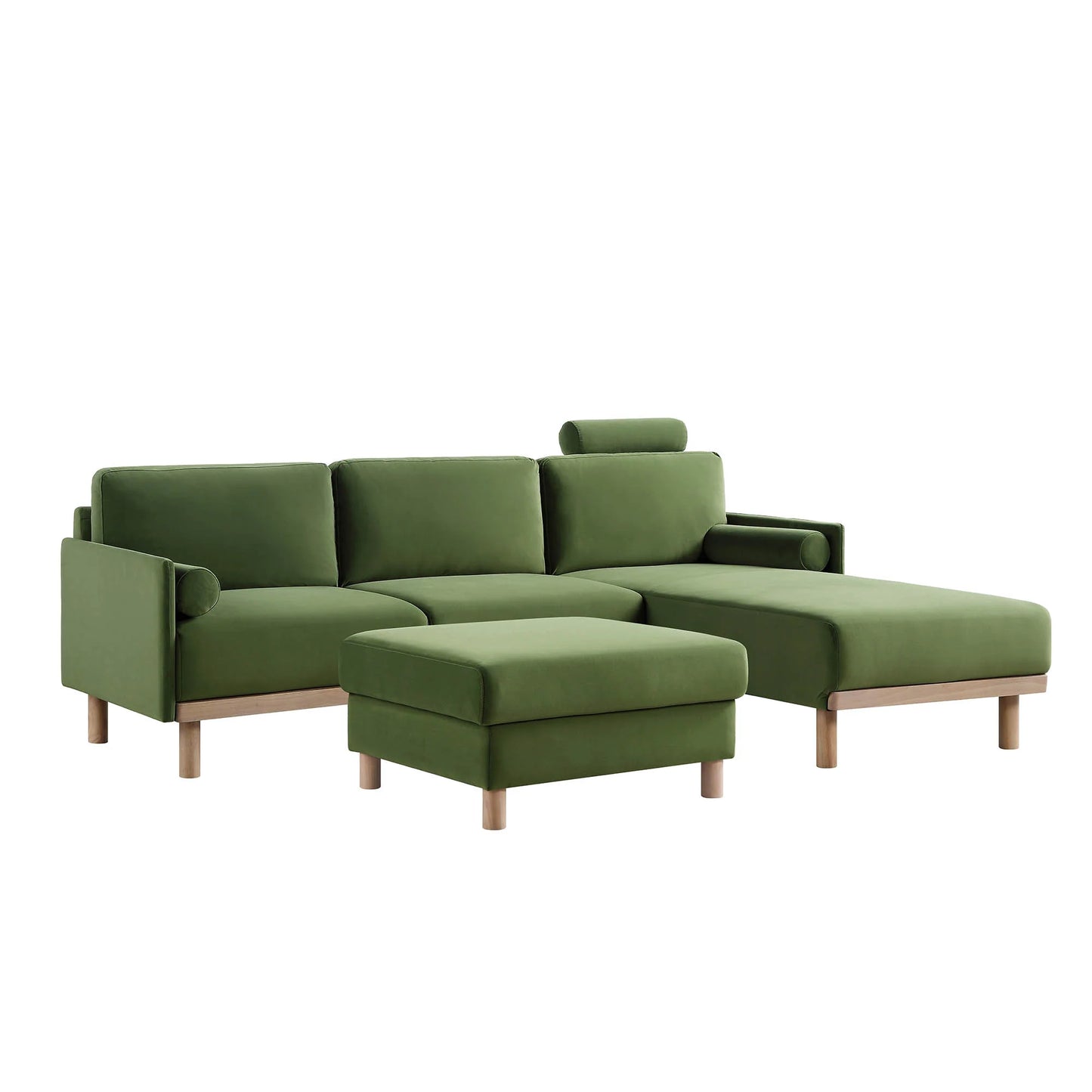 Wooden Sectional with Stool