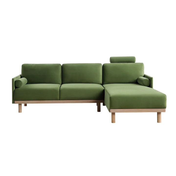 Wooden Sectional with Stool
