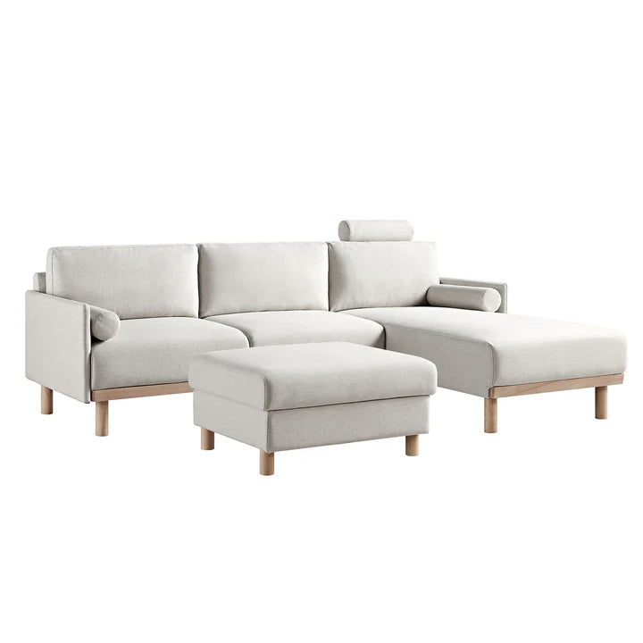 Wooden Sectional with Stool