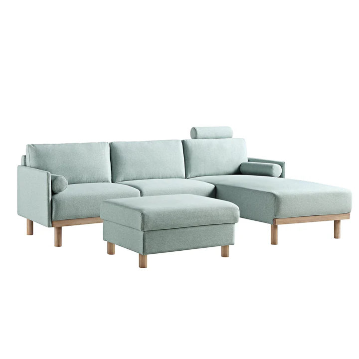 Wooden Sectional with Stool