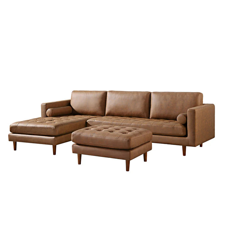 Leather Sectional With Chaise & Ottoman