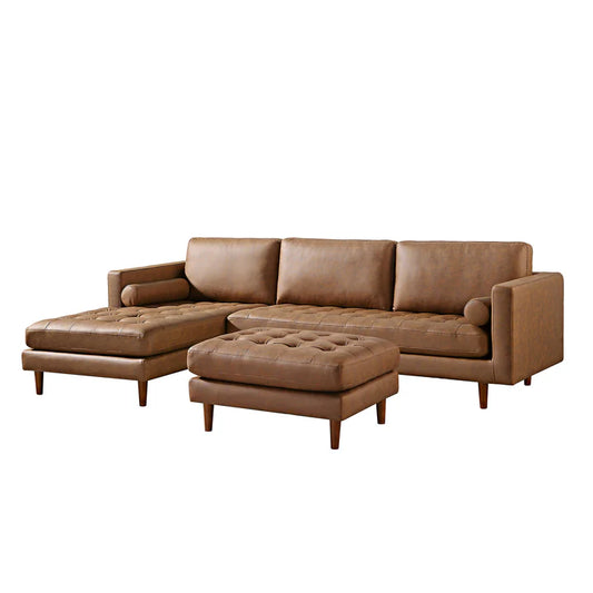 Leather Sectional With Chaise & Ottoman
