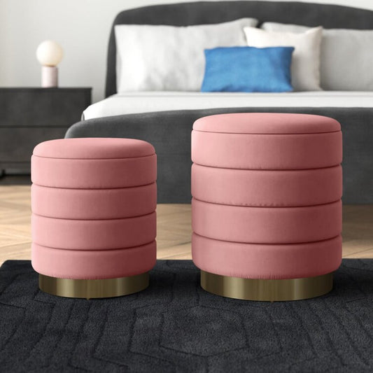 Set Of 2 Stools With Soft Fabric