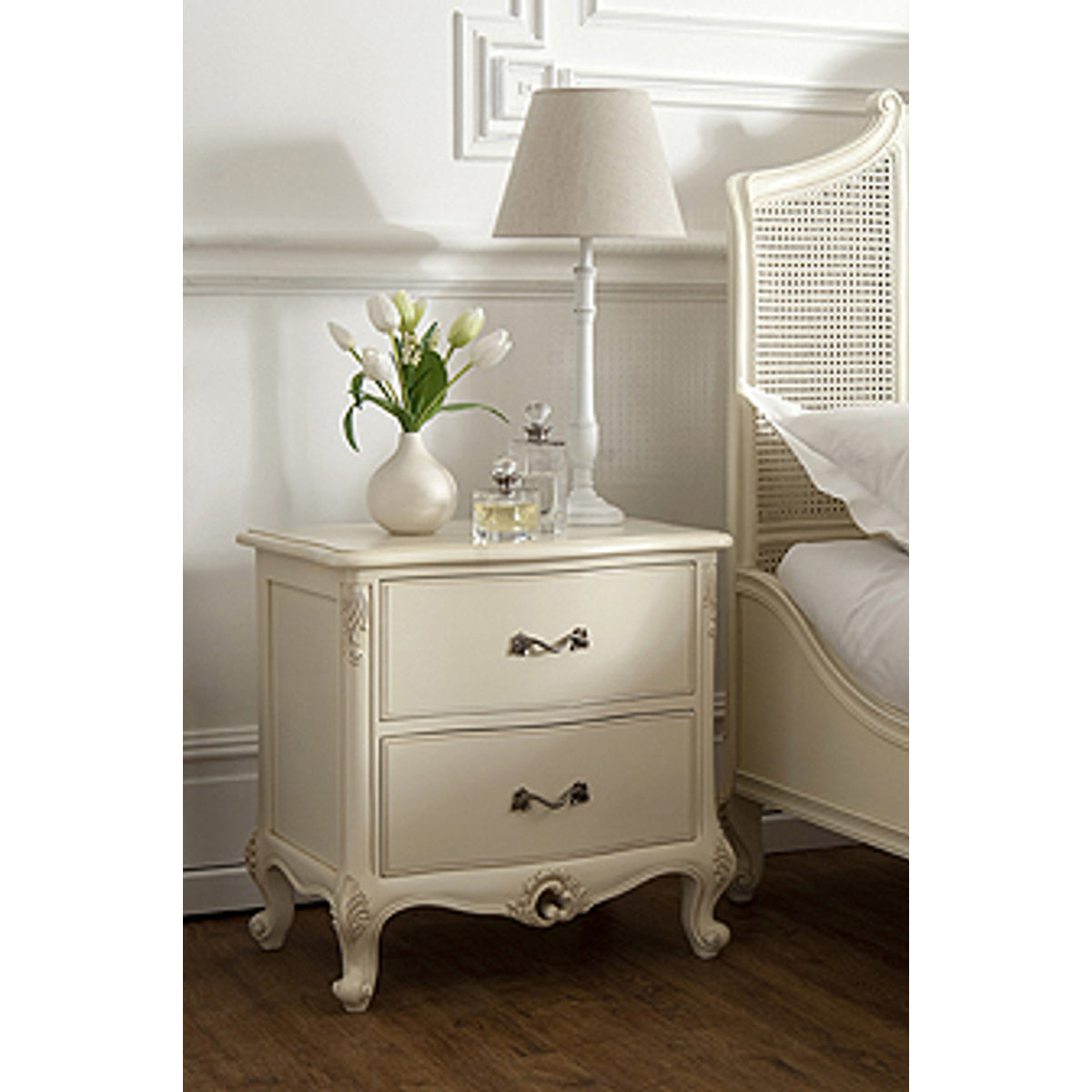 Sleigh Upholstered Ivory Bed