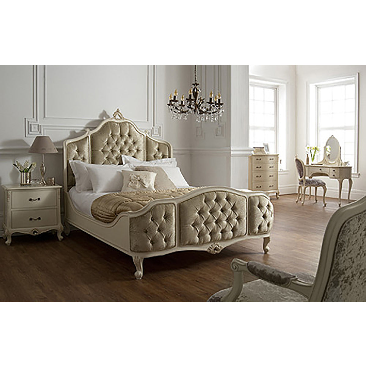 Sleigh Upholstered Ivory Bed