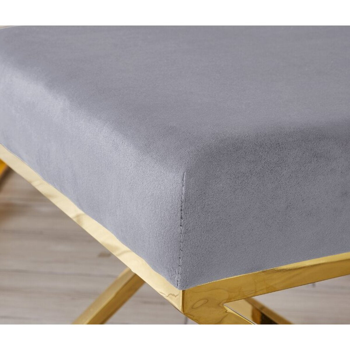 Velvet Covering Stool With Stainless Steel Cross Legs