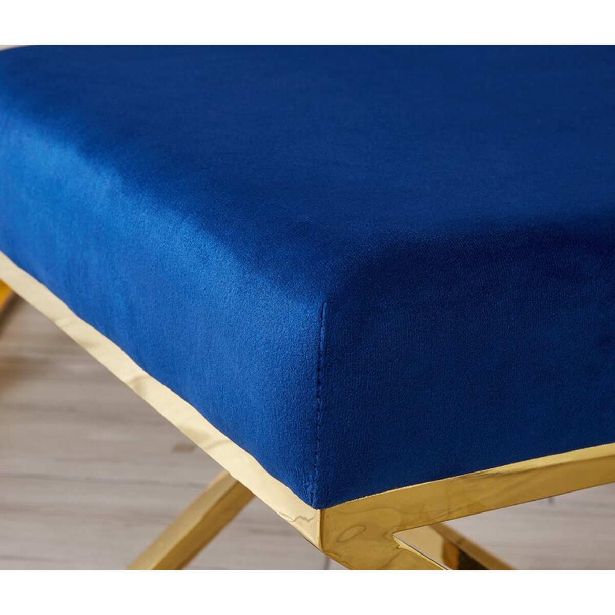 Velvet Covering Stool With Stainless Steel Cross Legs