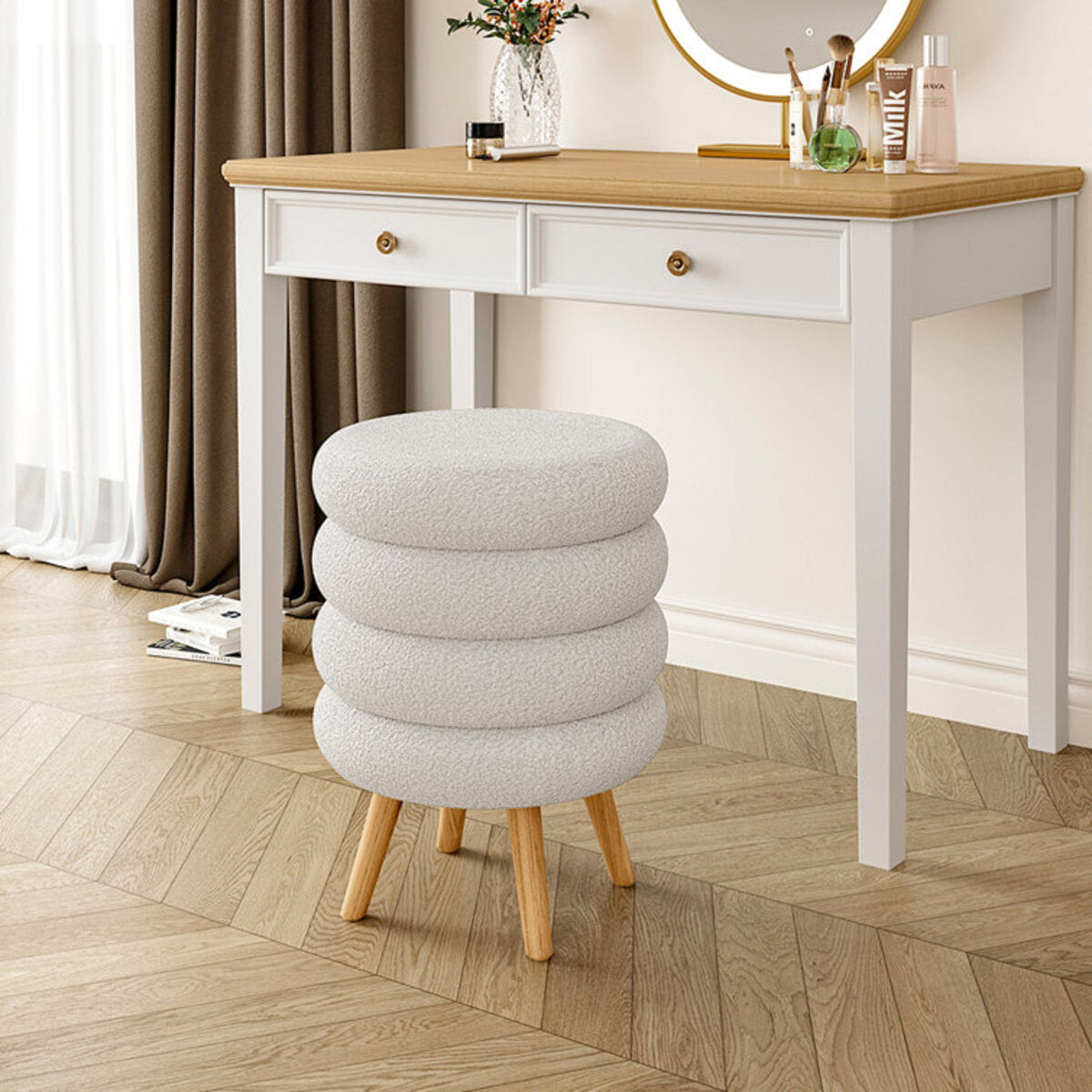 Wheel Style Wood Accent Stool