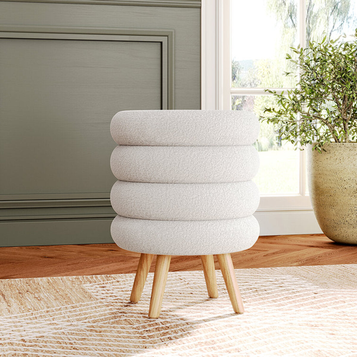 Wheel Style Wood Accent Stool