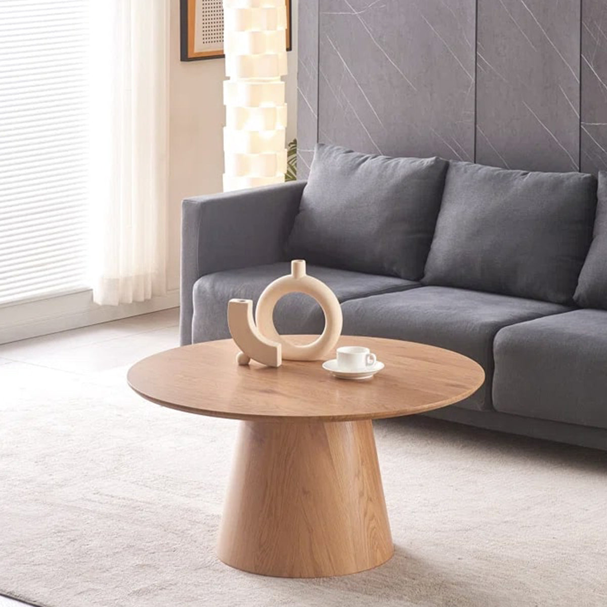 Wooden Coffee Table with Conical Base