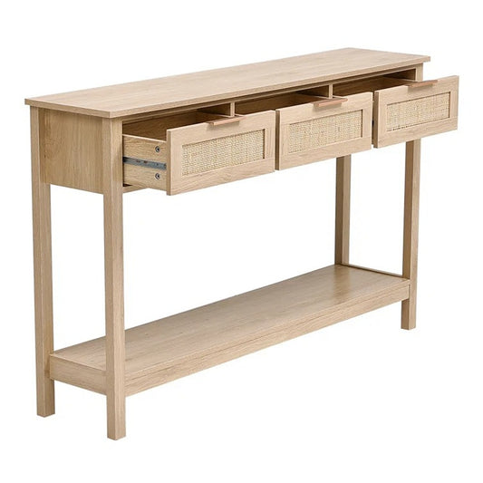 Wooden Console Table with Ratten Accents