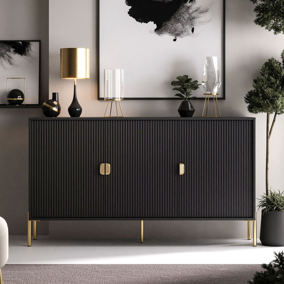 Wooden Sideboard With Gold-Toned Hardware