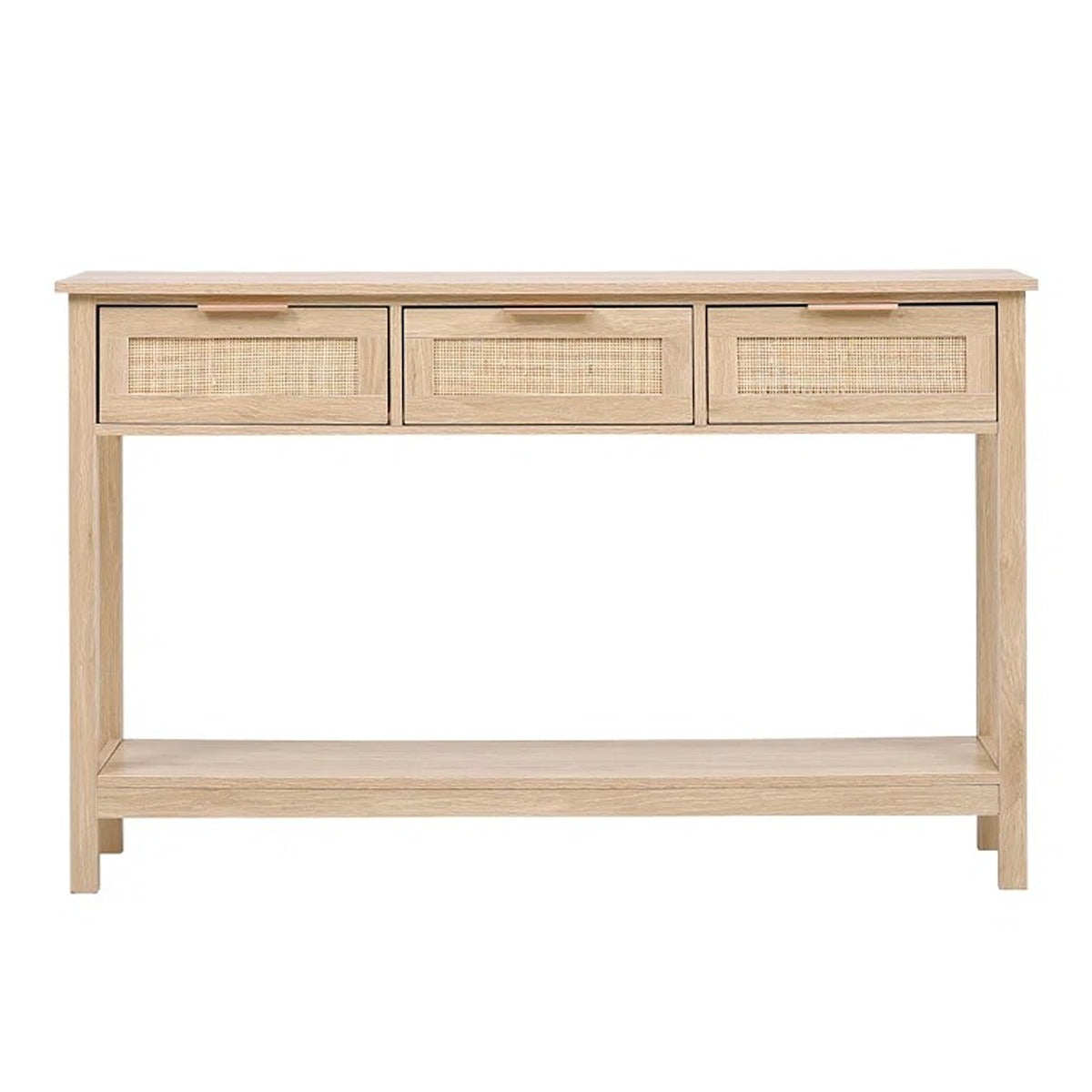 Wooden Console Table with Ratten Accents