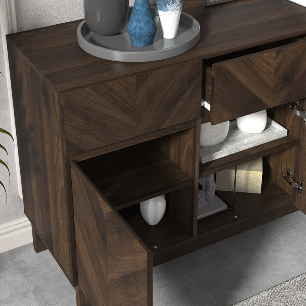 Wooden Finish Storage Sideboard