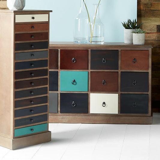 Wooden Multicolored 12 Drawer Unit