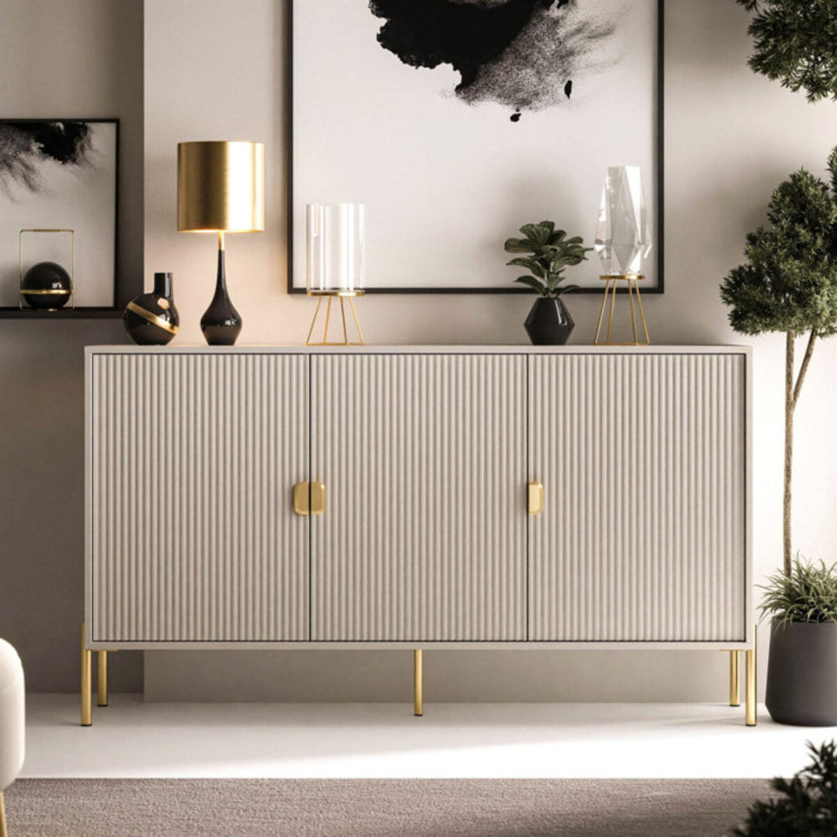 Wooden Sideboard With Gold-Toned Hardware