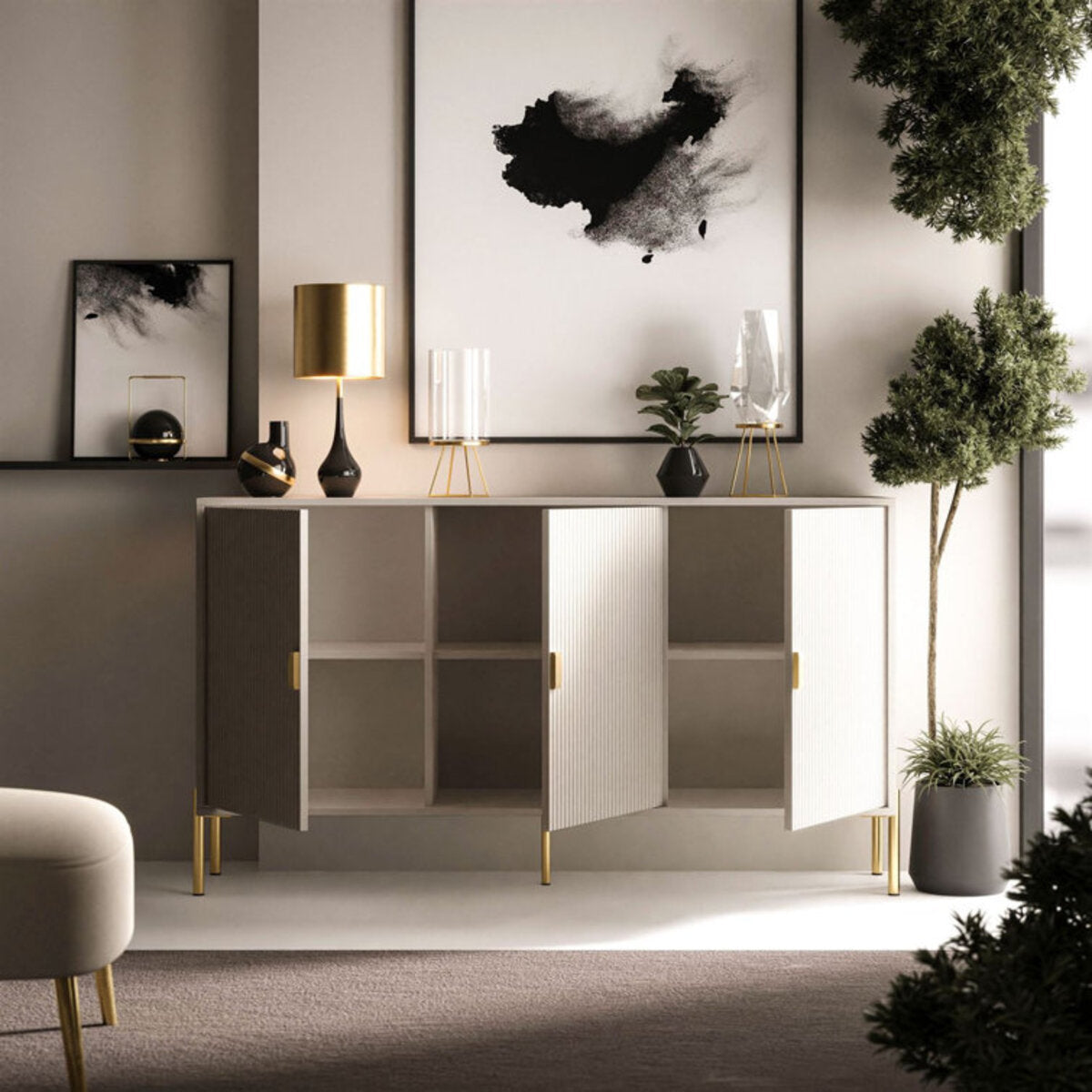 Wooden Sideboard With Gold-Toned Hardware
