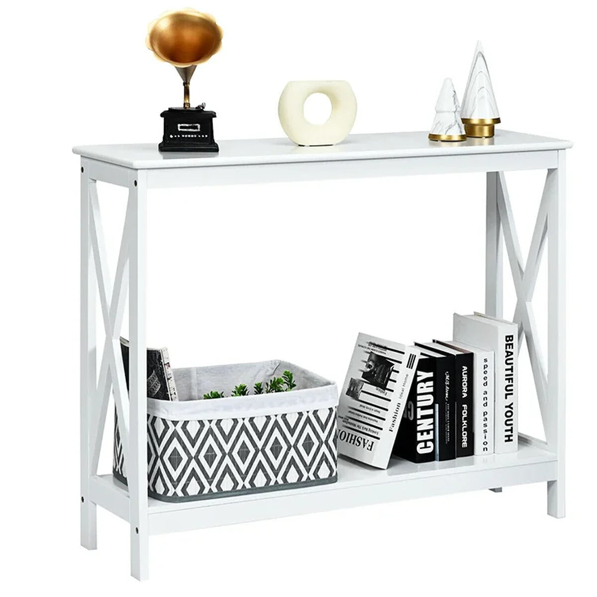 X Console Table with Open Shelves 