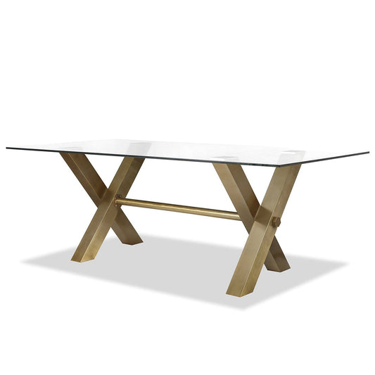 X Shape Glass Top Dining Table
